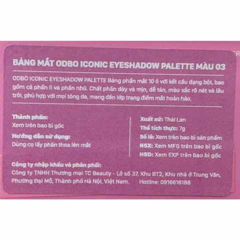 Bảng Phấn Mắt 10 Ô Odbo Iconic Eyeshadow Palette 7g