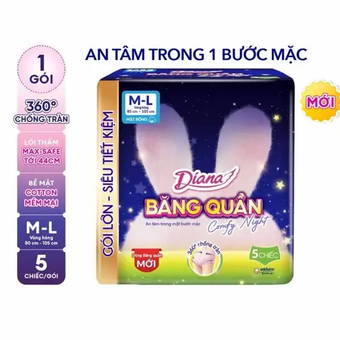 Băng Vệ Sinh Diana Dạng Quần 360 Độ Chống Tràn Comfy Night Size M-L (Ban Đêm)