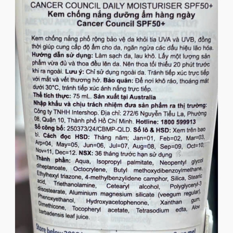 Kem Chống Nắng Cancer Council Daily Moisturiser Matte Finish SPF50+ 75ml