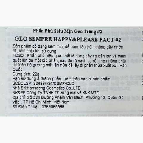 Phấn Phủ Dạng Nén GEO Sempre Happy & Please Pact 22g