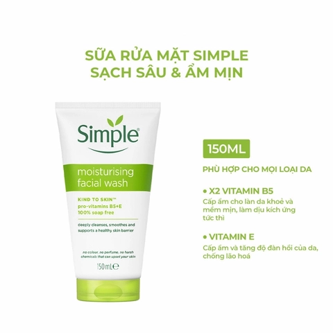 Sữa Rửa Mặt Simple Dưỡng Ẩm Cho Da Kind To Skin Moisturising Facial Wash 150ml