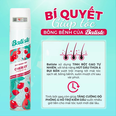 Gội Khô Batiste Dry Shampoo Cherry Hương Quả Đào