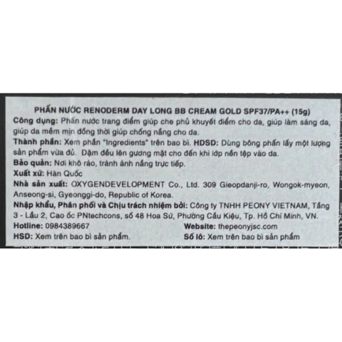 Phấn Nước Renoderm Day Long BB Cream Gold SPF37 15g - 23