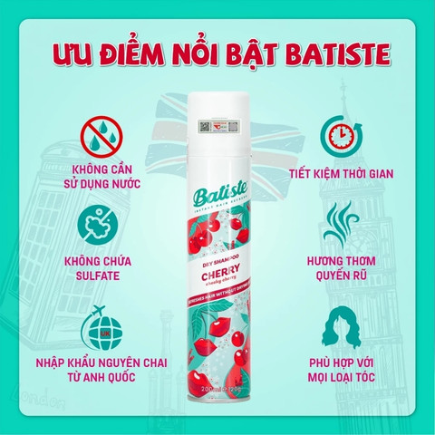 Gội Khô Batiste Dry Shampoo Cherry Hương Quả Đào