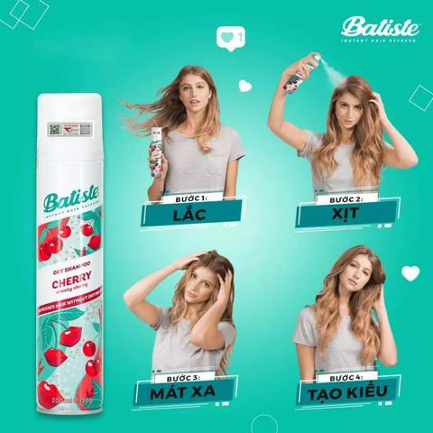 Gội Khô Batiste Dry Shampoo Cherry Hương Quả Đào