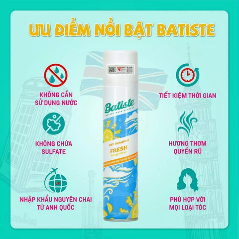 Gội Khô Batiste Dry Shampoo Fresh 200ml