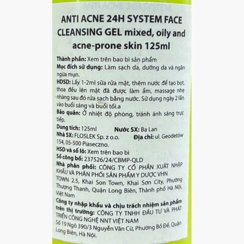 Sữa Rửa Mặt Ngừa Mụn Floslek Anti Acne System Face Cleansing Gel 125ml (Nhập Khẩu)