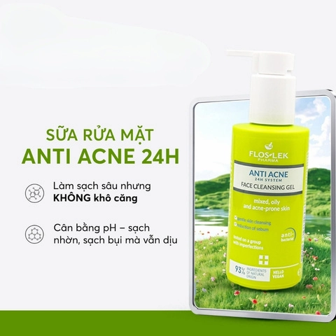 Sữa Rửa Mặt Ngừa Mụn Floslek Anti Acne System Face Cleansing Gel 125ml (Nhập Khẩu)
