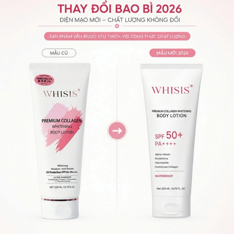 Dưỡng Thể Whisis Dưỡng Trắng Chống Nắng Premium Collagen Whitening Body Lotion SPF50+200ml (Mẫu Mới)