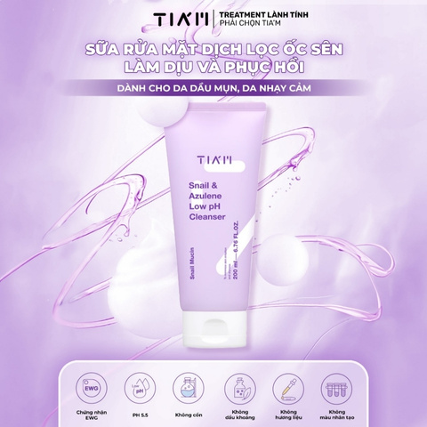 Sữa Rửa Mặt Tia'm Snail & Azulene Low PH Cleanser 200ml