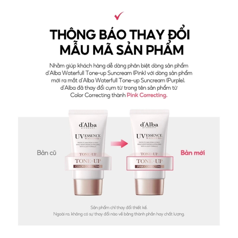 Kem Chống Nắng D'Alba UV Essence Waterfull Tone Up SPF50+ Pink Correcting 50ml (Nhập Khẩu)