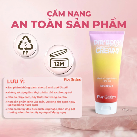 Sữa Dưỡng Thể Five Grains Sáng Da Nâng Tông Ban Ngày Niacinamide Day Body Cream Moisturizing & White Tone-Up 200ml