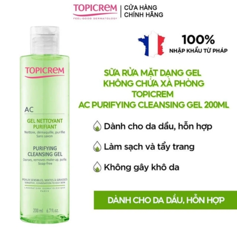 Gel Rửa Mặt Topicrem Không Xà Phòng Cho Da Dầu AC Purifying Cleansing Gel 200ml