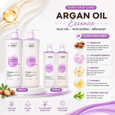 Bộ Gội Xả Olexrs Argan Oil Essence Collagen Complex Phục Hồi, Giữ Màu Tóc 2024 (Tím)