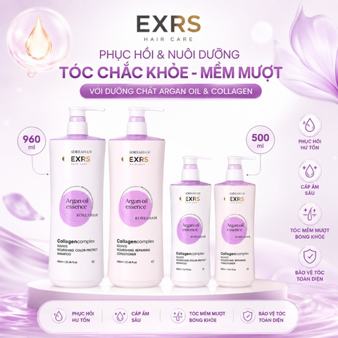 Bộ Gội Xả Olexrs Argan Oil Essence Collagen Complex Phục Hồi, Giữ Màu Tóc 2024 (Tím)