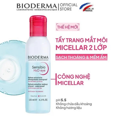 Dung Dịch Tẩy Trang Mắt Môi Bioderma Sensibio H2O Eye 125ml