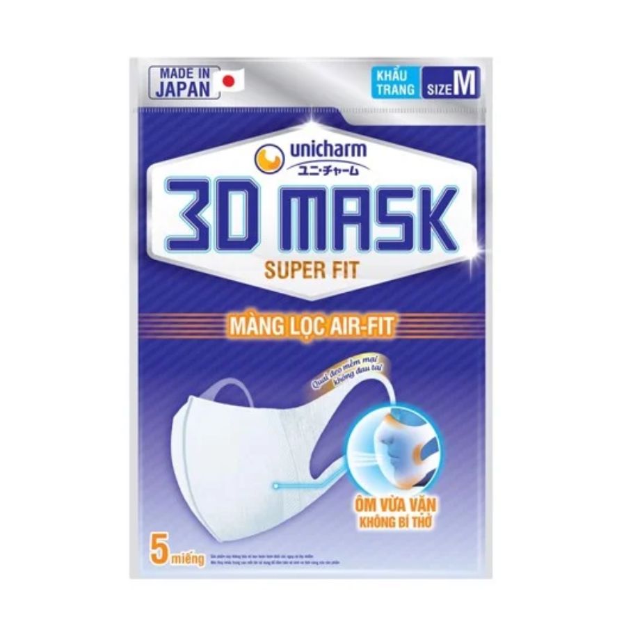 Khẩu Trang Ngăn Khói Bụi Unicharm 3D Mask Super Fit (5 Miếng)