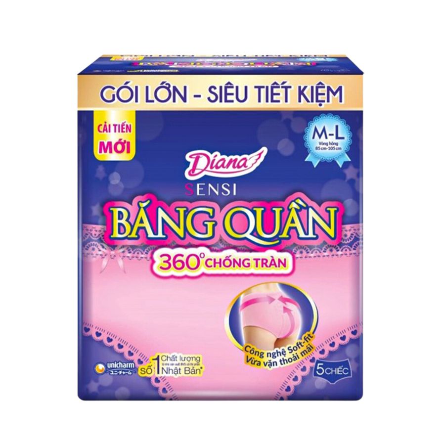 Băng Vệ Sinh Diana Sensi Dạng Quần 360 Độ Chống Tràn Size M-L (Gói 5 Cái)