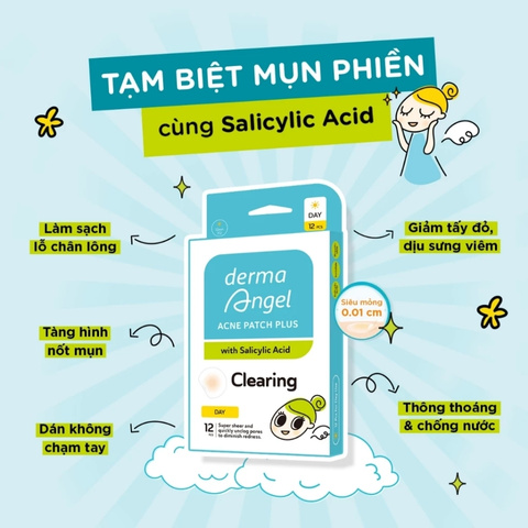 Miếng Dán Mụn Ban Ngày Derma Angel Acne Patch Plus With Salicylic Acid Clearing (12 Miếng)