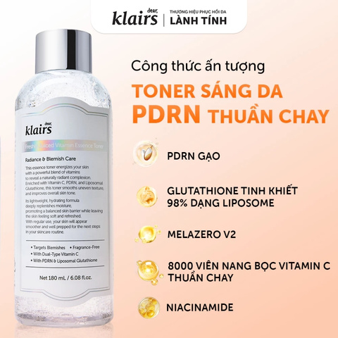Nước Hoa Hồng Sáng Da Dear, Klairs Freshly Juiced Vitamin Essence Toner 180ml