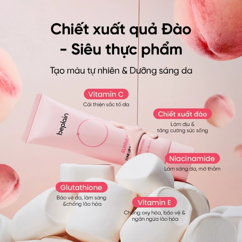 Kem Chống Nắng Nâng Tone Hồng Beplain Sunmuse Tone Up & Correcting Sunscreen Peach Pink SPF50+ 50ml