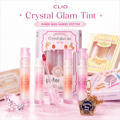 Set Son Tint Bóng Lì Clio Crystal Glam Tint 3.4g X Harry Porter