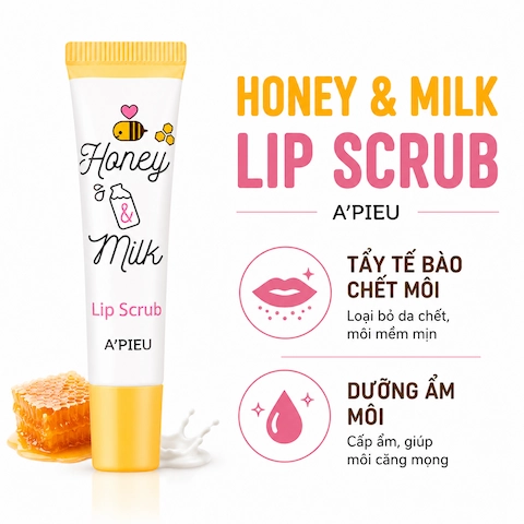 Tẩy Tế Bào Chết Môi A'Pieu Honey & Milk Lip Scrub (Lô C18X05) (HSD 17/03/2027)