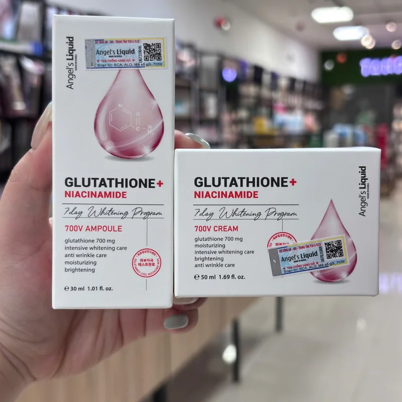 Combo Tinh Chất + Kem Dưỡng Angel's Liquid Glutathione Niacinamide 700V Ampoule 30ml và Cream 50ml chụp thật tại Tanpopo