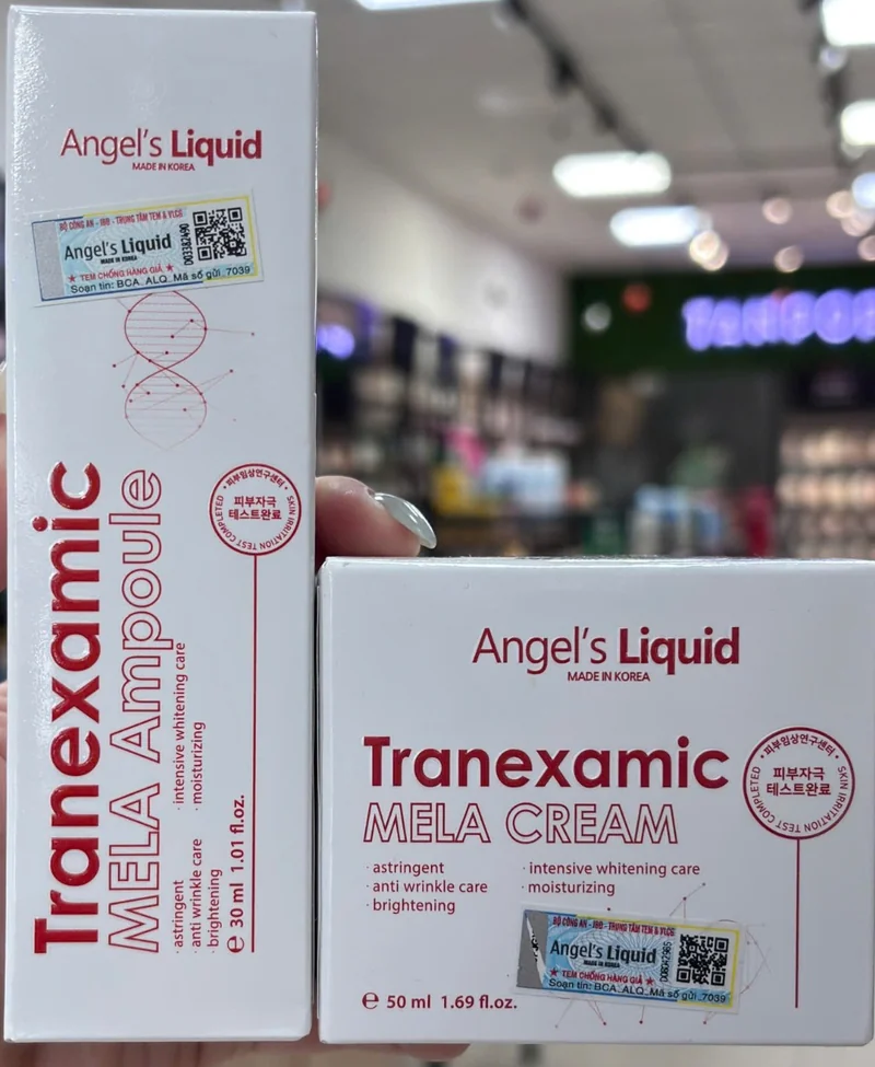 Combo Tinh Chất & Kem Dưỡng Angel's Liquid Tranexamic Mela Ampoule 30ml & Mela Cream 50ml