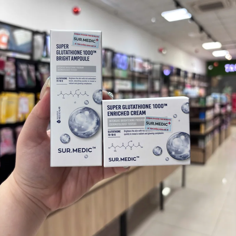 Combo Tinh Chất & Kem Dưỡng Sur.Medic Super Glutathione 1000 Bright Ampoule 32ml & Enriched Cream 50ml