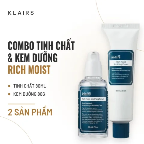 Combo Tinh Chất & Kem Dưỡng Klairs Rich Moist Soothing Serum 80ml & Rich Moist Soothing Cream 80g