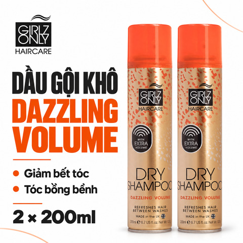 Combo hai chai dầu gội khô Girlz Only Dazzling Volume 200ml mỗi chai.