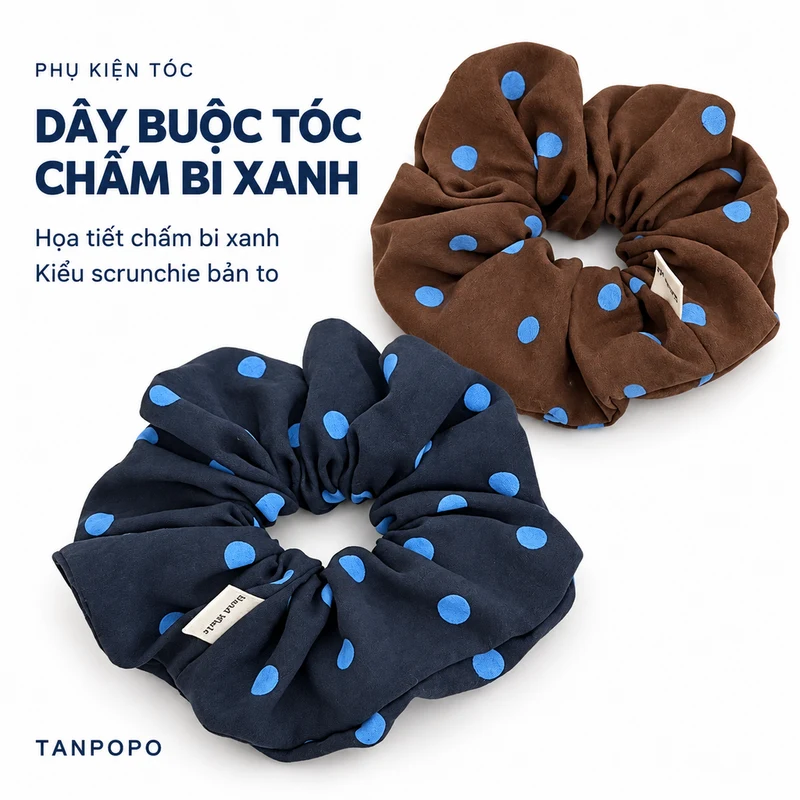 Dây Buộc Tóc Chấm Bi Xanh – phụ kiện tóc tại Tanpopo
