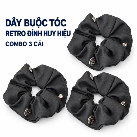 Dây Buộc Tóc Retro Đính Huy Hiệu