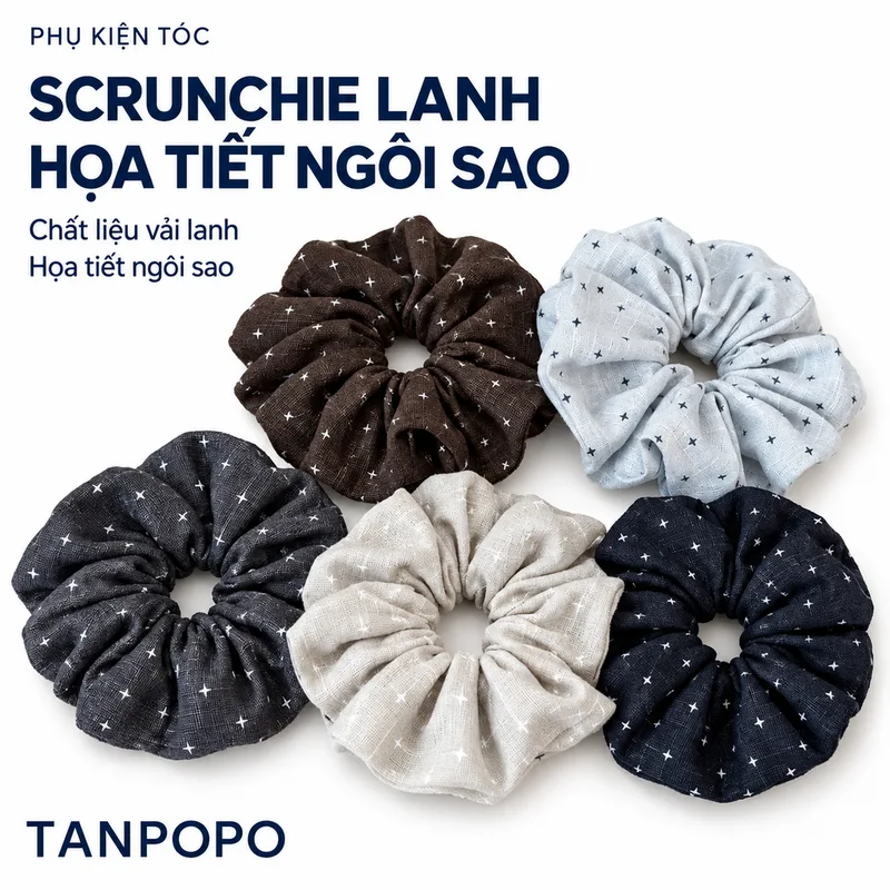 Dây Buộc Tóc Scrunchie Lanh Họa Tiết Ngôi Sao – phụ kiện tóc tại Tanpopo