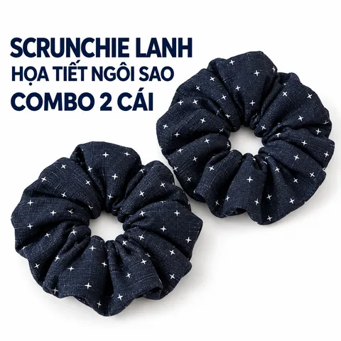 Dây Buộc Tóc Scrunchie Lanh Họa Tiết Ngôi Sao