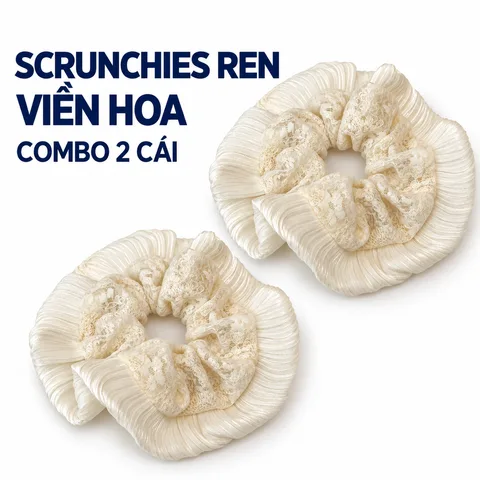 Dây Buộc Tóc Scrunchies Ren Kiểu Viền Hoa Cao Cấp