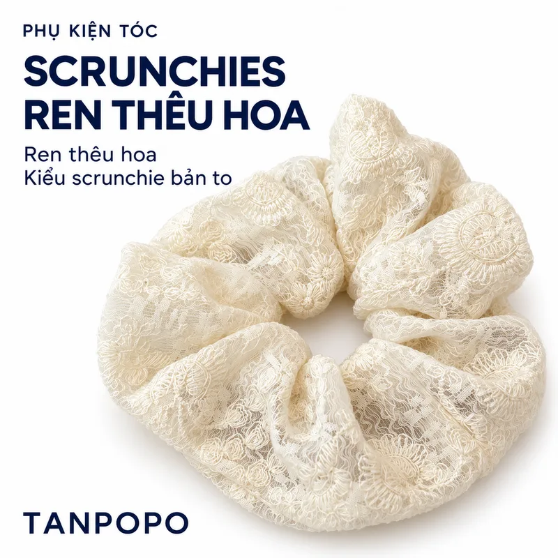 Dây Buộc Tóc Scrunchies Ren Thêu Hoa – phụ kiện tóc tại Tanpopo