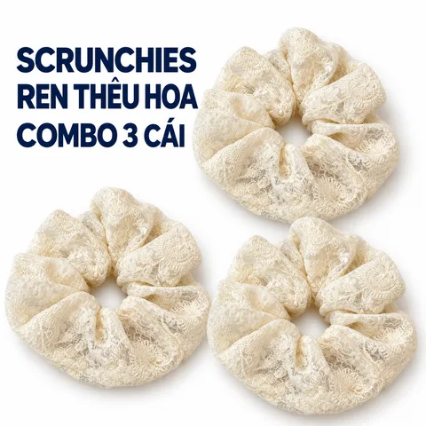 Dây Buộc Tóc Scrunchies Ren Thêu Hoa