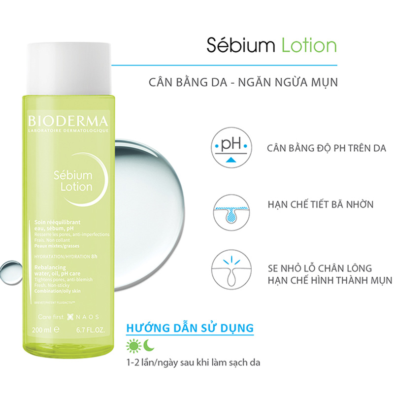 Nước Hoa Hồng Bioderma Cho Da Dầu Hỗn Hợp Sebium Lotion (Nhập Khẩu)