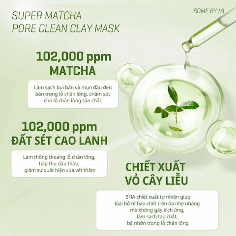 Mặt Nạ Đất Sét Trà Xanh Some By Mi Super Matcha Pore Clean Clay Mask 100g (Mẫu Mới)