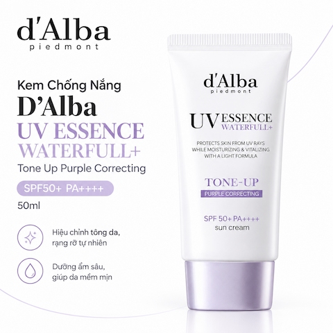 Kem Chống Nắng D'Alba UV Essence Waterfull+ Tone Up Purple Correcting SPF50+ 50ml (Nhập Khẩu)