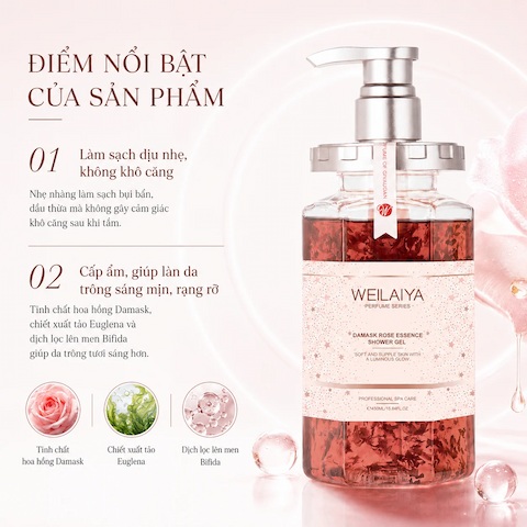 Sữa Tắm Trắng Da Weilaiya Damask Rose Essence Shower Gel 450ml (Mẫu Mới)