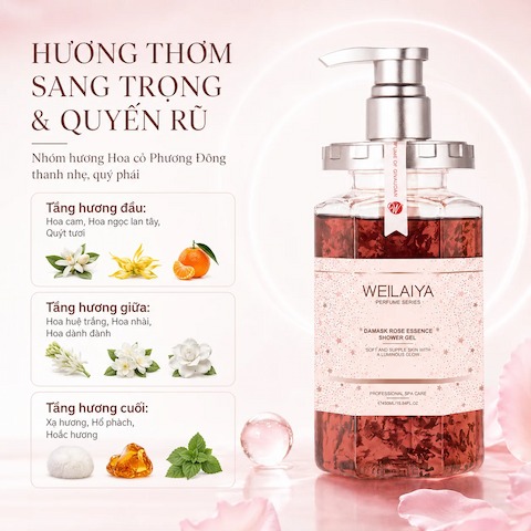 Sữa Tắm Trắng Da Weilaiya Damask Rose Essence Shower Gel 450ml (Mẫu Mới)