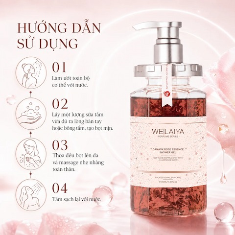 Sữa Tắm Trắng Da Weilaiya Damask Rose Essence Shower Gel 450ml (Mẫu Mới)