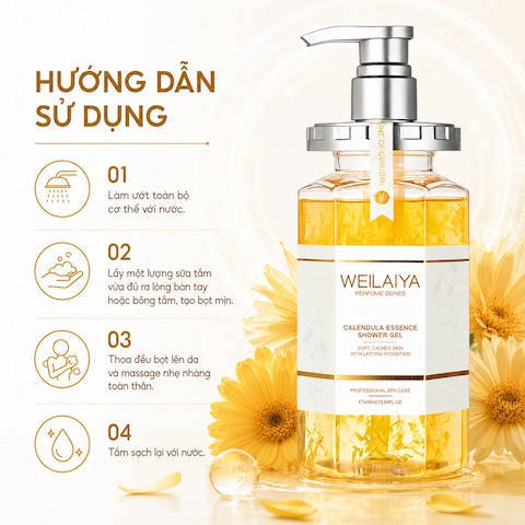 Sữa Tắm Trắng Da Hoa Cúc Weilaiya Calendula Skin Beautifying Essence Shower Gel