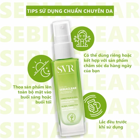 Serum SVR Làm Giảm Mụn, Mờ Nám, Làm Mềm Mịn Da Sebiaclear Gluconolactone 14% + Niacinamide 4% 30ml (Nhập Khẩu)