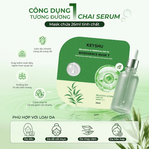 Mặt Nạ Tràm Trà Keyshu Melaleuca Alternifolia Leaf Oil Bioessence Mask T 26ml