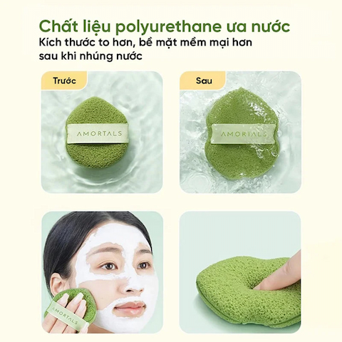 Bông Rửa Mặt Bọt Biển Amortals Wash To Smile Face Washing Puff 1 Cái (Mẫu Mới)