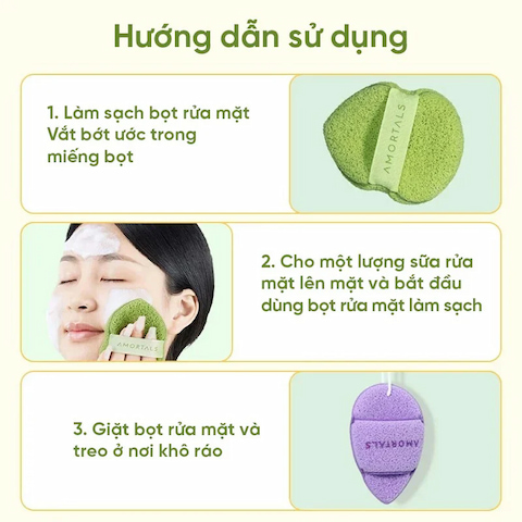 Bông Rửa Mặt Bọt Biển Amortals Wash To Smile Face Washing Puff 1 Cái (Mẫu Mới)